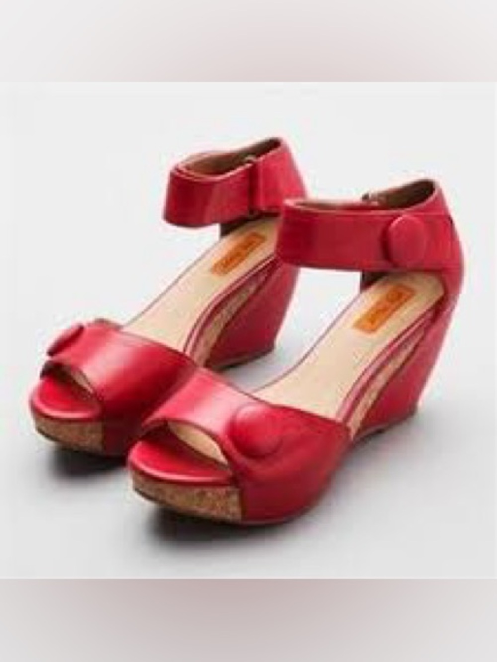 Mix Mooz Yael Red Women's Button Wedge Sandals with Ankle Strap